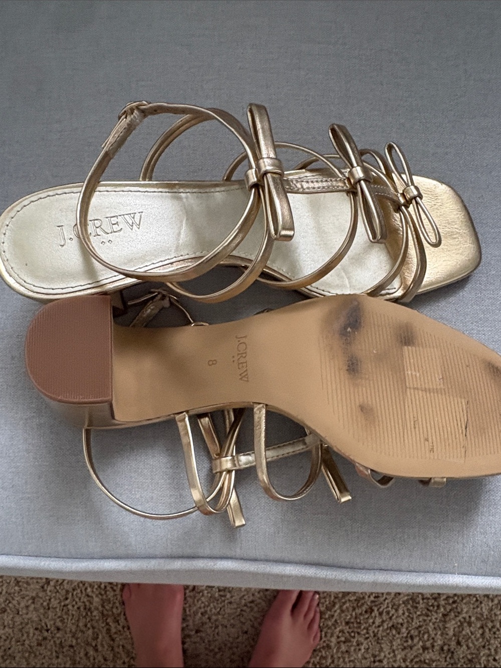 Jcrew Gold Strappy Block Heel Sandals - Elegant Women’s Dress Shoes - Picture 4 of 4
